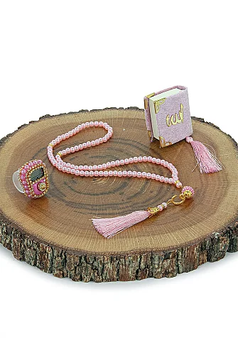 5 Adet Çantalı Mevlüt Hediyelik - Zikirmatik Tesbih Mini Kuranı Kerim Seti - Pembe - 7