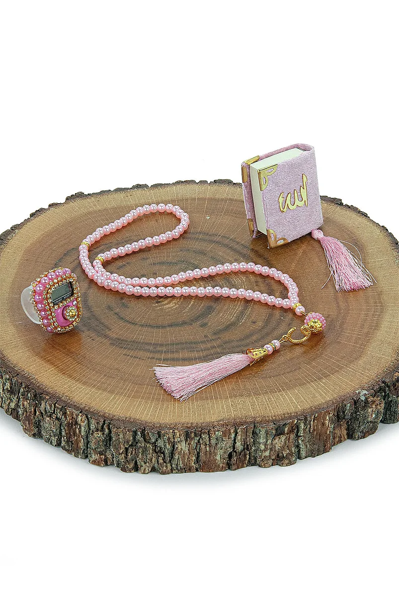 5 Adet Çantalı Mevlüt Hediyelik - Zikirmatik Tesbih Mini Kuranı Kerim Seti - Pembe - 7