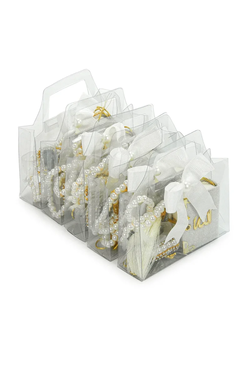 5 Adet Çantalı Mevlüt Hediyelik - Zikirmatik Tesbih Mini Kuranı Kerim Seti - Beyaz - 4