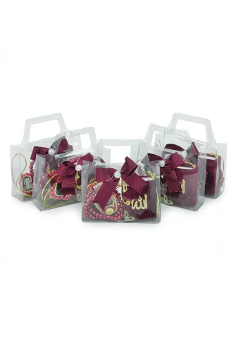 5 Adet Çantalı Mevlüt Hediyelik - Zikirmatik Tesbih Mini Kuranı Kerim Seti - Bordo - 3