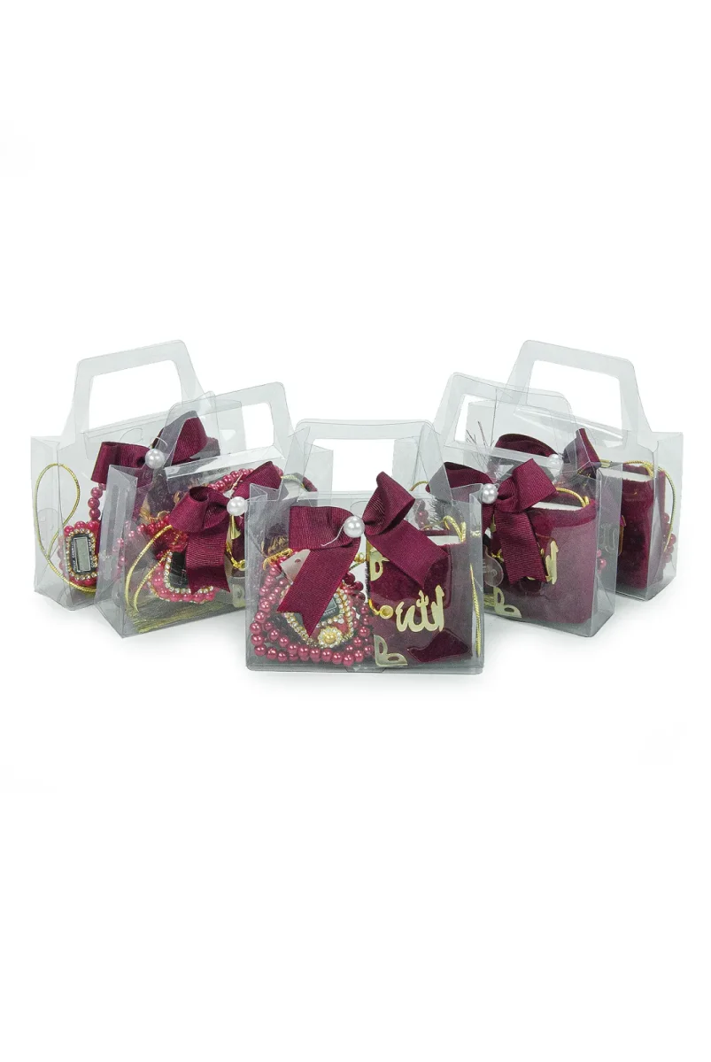 5 Adet Çantalı Mevlüt Hediyelik - Zikirmatik Tesbih Mini Kuranı Kerim Seti - Bordo - 3