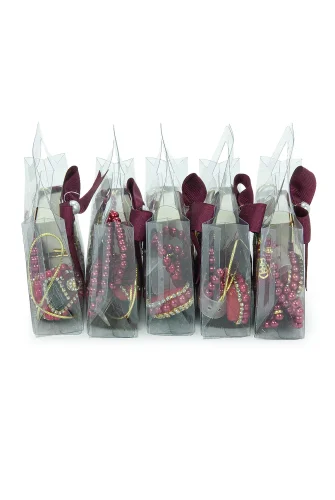 5 Adet Çantalı Mevlüt Hediyelik - Zikirmatik Tesbih Mini Kuranı Kerim Seti - Bordo - 4