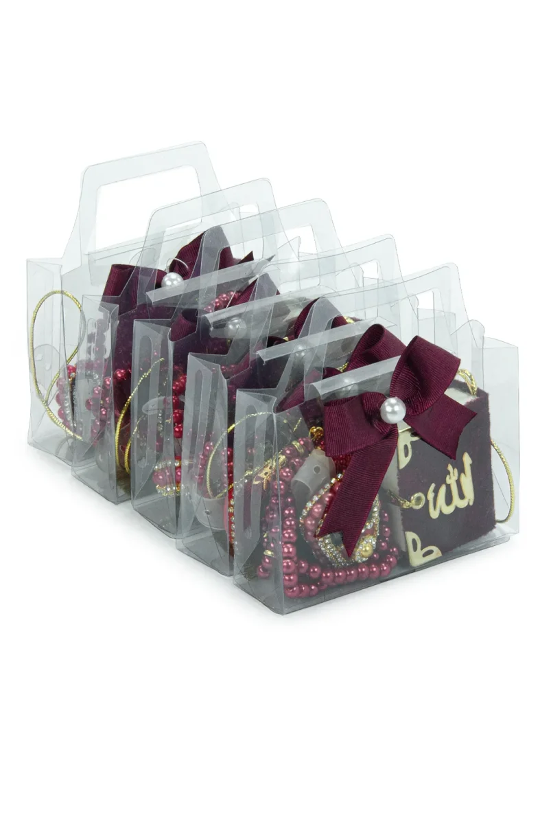 5 Adet Çantalı Mevlüt Hediyelik - Zikirmatik Tesbih Mini Kuranı Kerim Seti - Bordo - 5