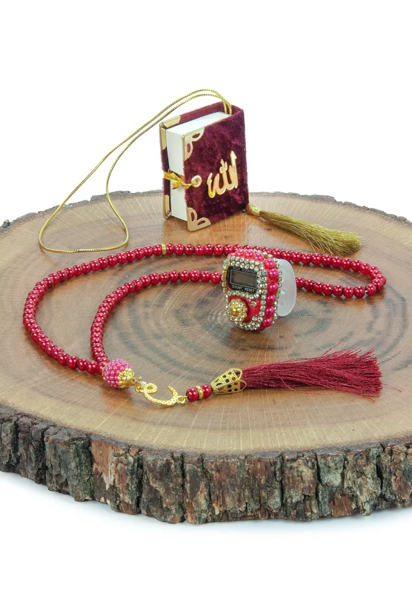 5 Adet Çantalı Mevlüt Hediyelik - Zikirmatik Tesbih Mini Kuranı Kerim Seti - Bordo - 6