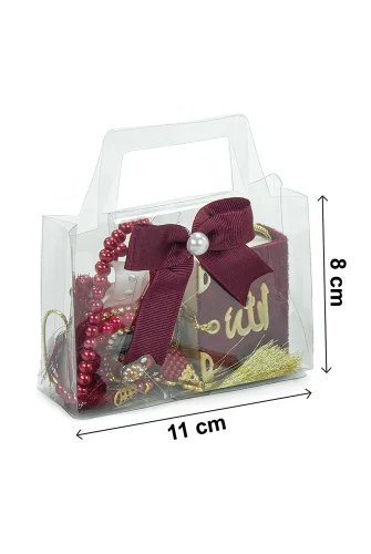 5 Adet Çantalı Mevlüt Hediyelik - Zikirmatik Tesbih Mini Kuranı Kerim Seti - Bordo - 7