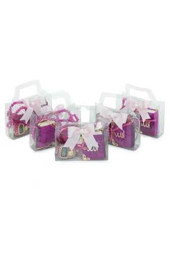 5 Adet Çantalı Mevlüt Hediyelik - Zikirmatik Tesbih Mini Kuranı Kerim Seti - Fuşya - 4