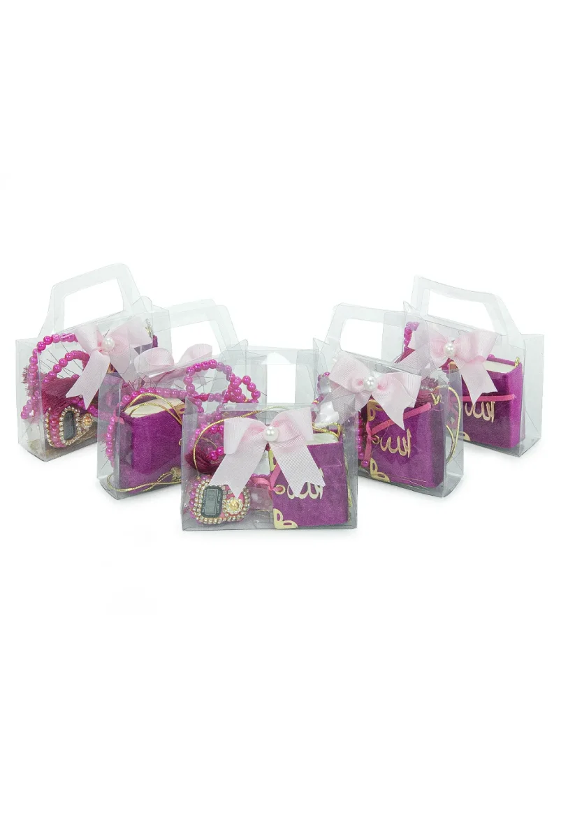 5 Adet Çantalı Mevlüt Hediyelik - Zikirmatik Tesbih Mini Kuranı Kerim Seti - Fuşya - 4