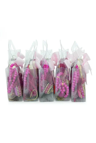 5 Adet Çantalı Mevlüt Hediyelik - Zikirmatik Tesbih Mini Kuranı Kerim Seti - Fuşya - 5