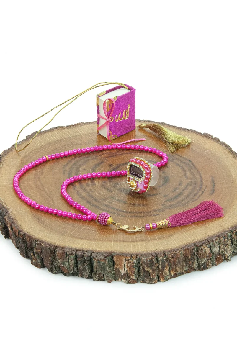 5 Adet Çantalı Mevlüt Hediyelik - Zikirmatik Tesbih Mini Kuranı Kerim Seti - Fuşya - 6