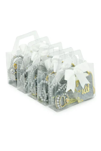 5 Adet Çantalı Mevlüt Hediyelik - Zikirmatik Tesbih Mini Kuranı Kerim Seti - Gri - 3