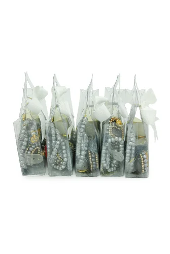 5 Adet Çantalı Mevlüt Hediyelik - Zikirmatik Tesbih Mini Kuranı Kerim Seti - Gri - 4