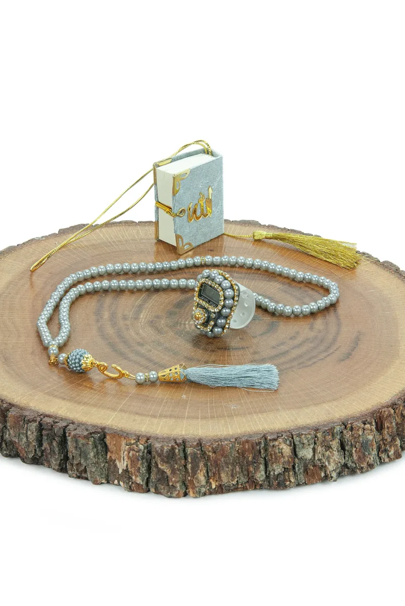 5 Adet Çantalı Mevlüt Hediyelik - Zikirmatik Tesbih Mini Kuranı Kerim Seti - Gri - 6