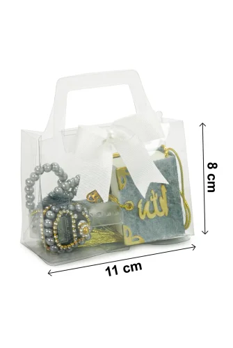 5 Adet Çantalı Mevlüt Hediyelik - Zikirmatik Tesbih Mini Kuranı Kerim Seti - Gri - 7