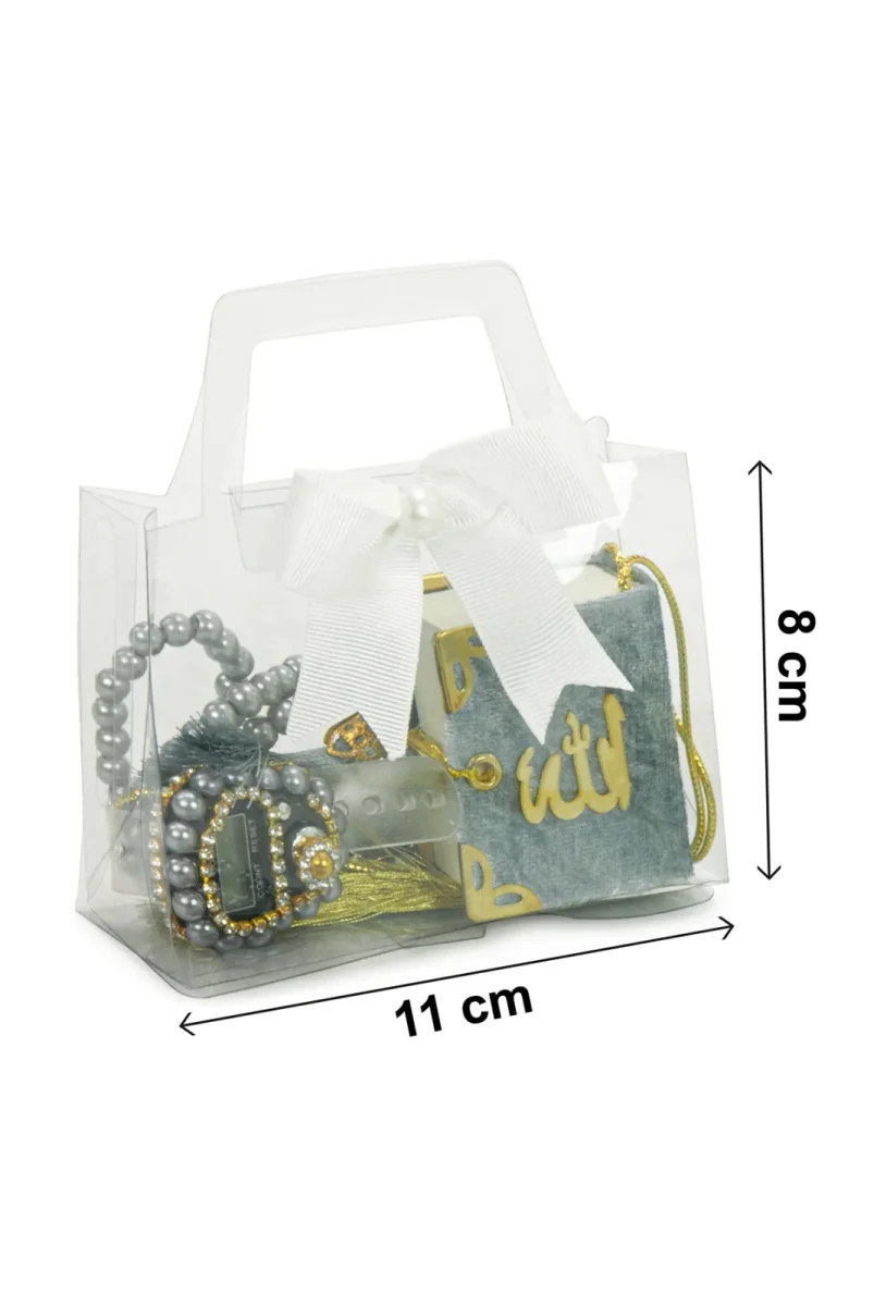 5 Adet Çantalı Mevlüt Hediyelik - Zikirmatik Tesbih Mini Kuranı Kerim Seti - Gri - 7