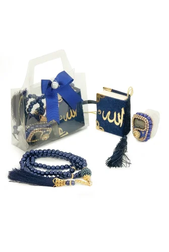 5 Adet Çantalı Mevlüt Hediyelik - Zikirmatik Tesbih Mini Kuranı Kerim Seti - Lacivert - ihvanonline (1)