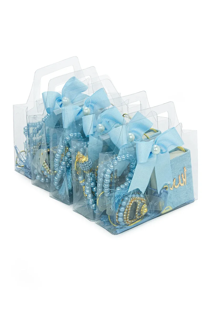 5 Adet Çantalı Mevlüt Hediyelik - Zikirmatik Tesbih Mini Kuranı Kerim Seti - Mavi - 4