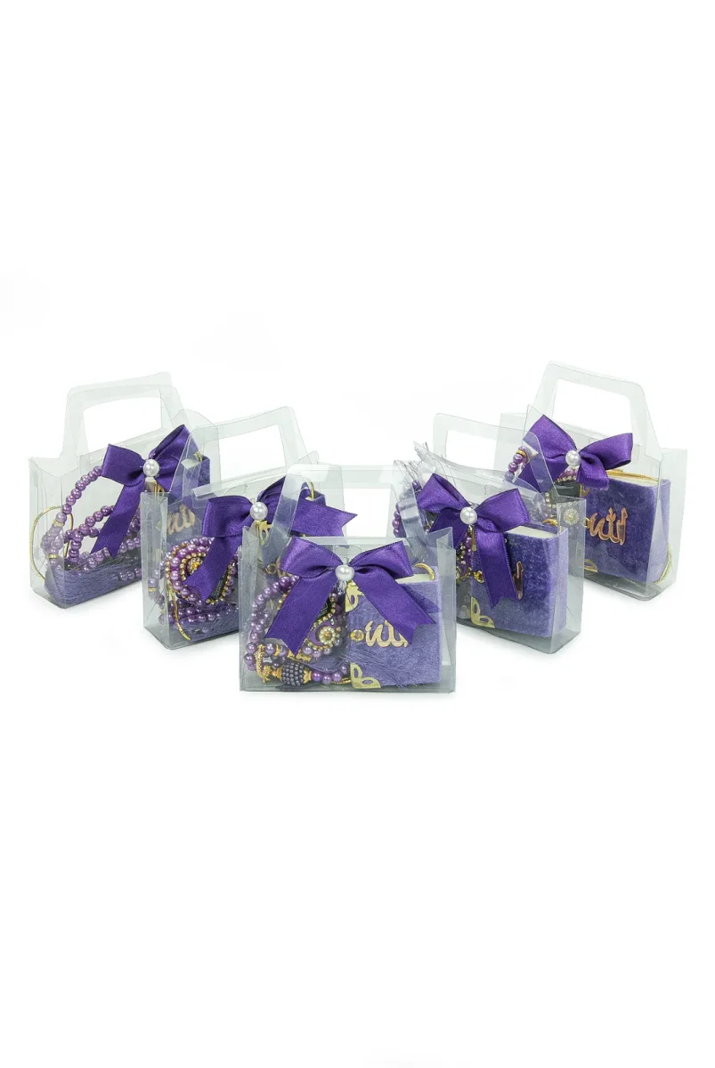 5 Adet Çantalı Mevlüt Hediyelik - Zikirmatik Tesbih Mini Kuranı Kerim Seti - Mor - 3