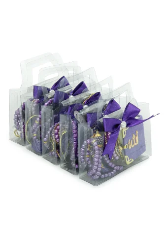 5 Adet Çantalı Mevlüt Hediyelik - Zikirmatik Tesbih Mini Kuranı Kerim Seti - Mor - 4