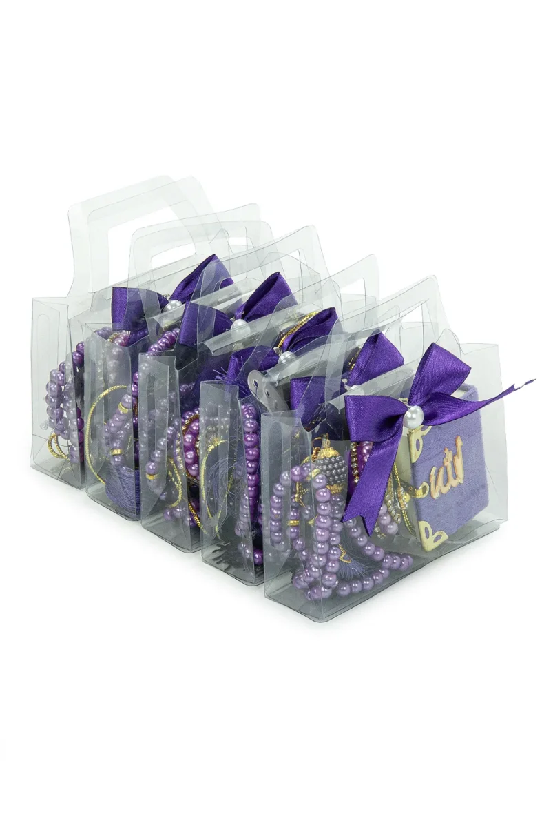 5 Adet Çantalı Mevlüt Hediyelik - Zikirmatik Tesbih Mini Kuranı Kerim Seti - Mor - 4