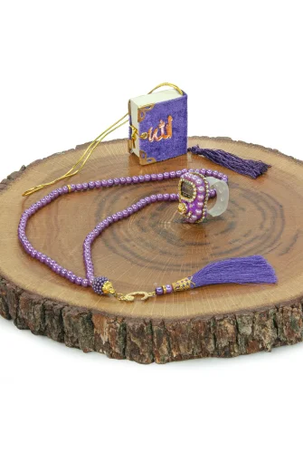 5 Adet Çantalı Mevlüt Hediyelik - Zikirmatik Tesbih Mini Kuranı Kerim Seti - Mor - 6