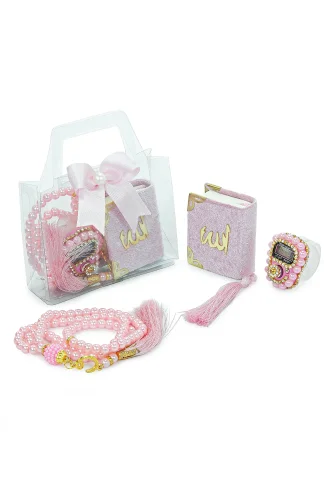 5 Adet Çantalı Mevlüt Hediyelik - Zikirmatik Tesbih Mini Kuranı Kerim Seti - Pembe - ihvanonline (1)