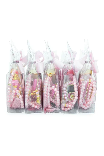 5 Adet Çantalı Mevlüt Hediyelik - Zikirmatik Tesbih Mini Kuranı Kerim Seti - Pembe - 4