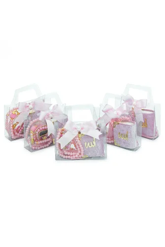 5 Adet Çantalı Mevlüt Hediyelik - Zikirmatik Tesbih Mini Kuranı Kerim Seti - Pembe - 5