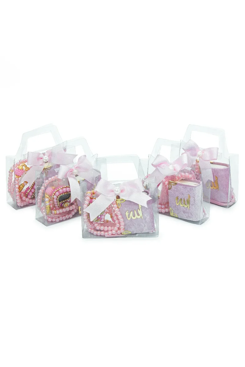 5 Adet Çantalı Mevlüt Hediyelik - Zikirmatik Tesbih Mini Kuranı Kerim Seti - Pembe - 5