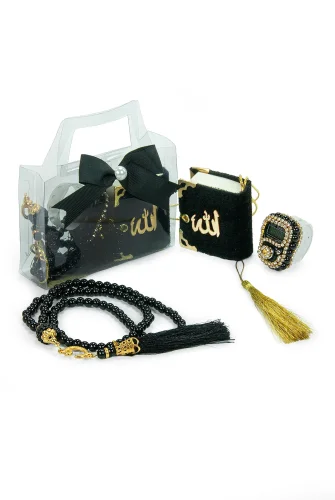 5 Adet Çantalı Mevlüt Hediyelik - Zikirmatik Tesbih Mini Kuranı Kerim Seti - Siyah - 3