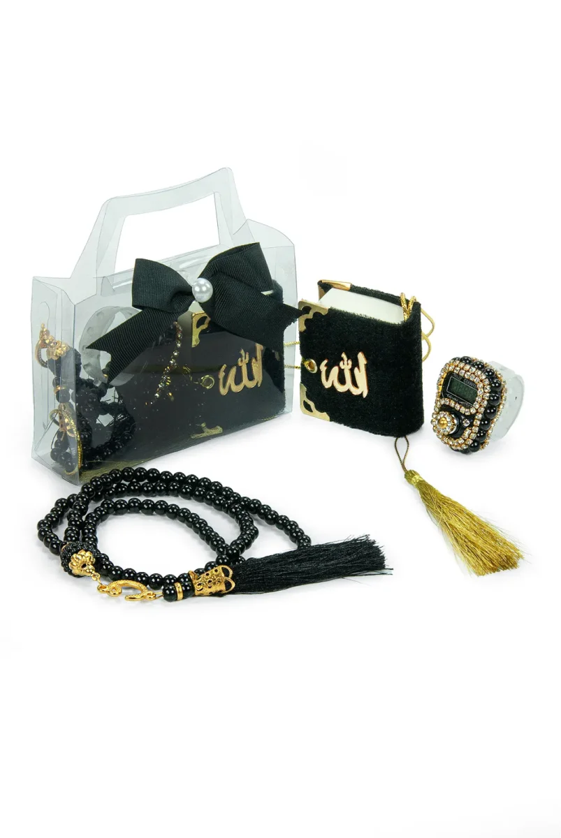 5 Adet Çantalı Mevlüt Hediyelik - Zikirmatik Tesbih Mini Kuranı Kerim Seti - Siyah - 3