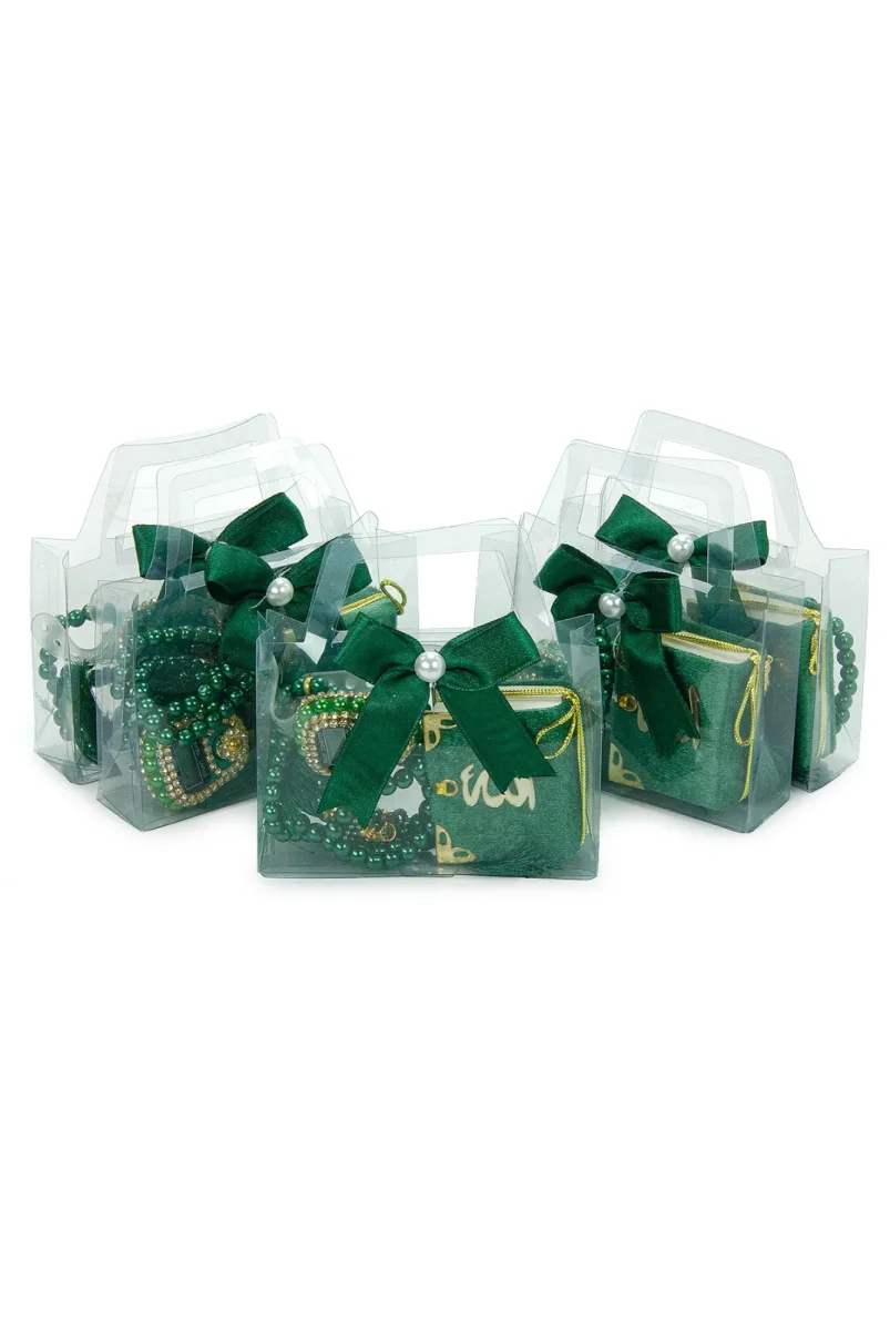 5 Adet Çantalı Mevlüt Hediyelik - Zikirmatik Tesbih Mini Kuranı Kerim Seti - Yeşil - 2