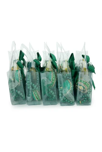 5 Adet Çantalı Mevlüt Hediyelik - Zikirmatik Tesbih Mini Kuranı Kerim Seti - Yeşil - 4