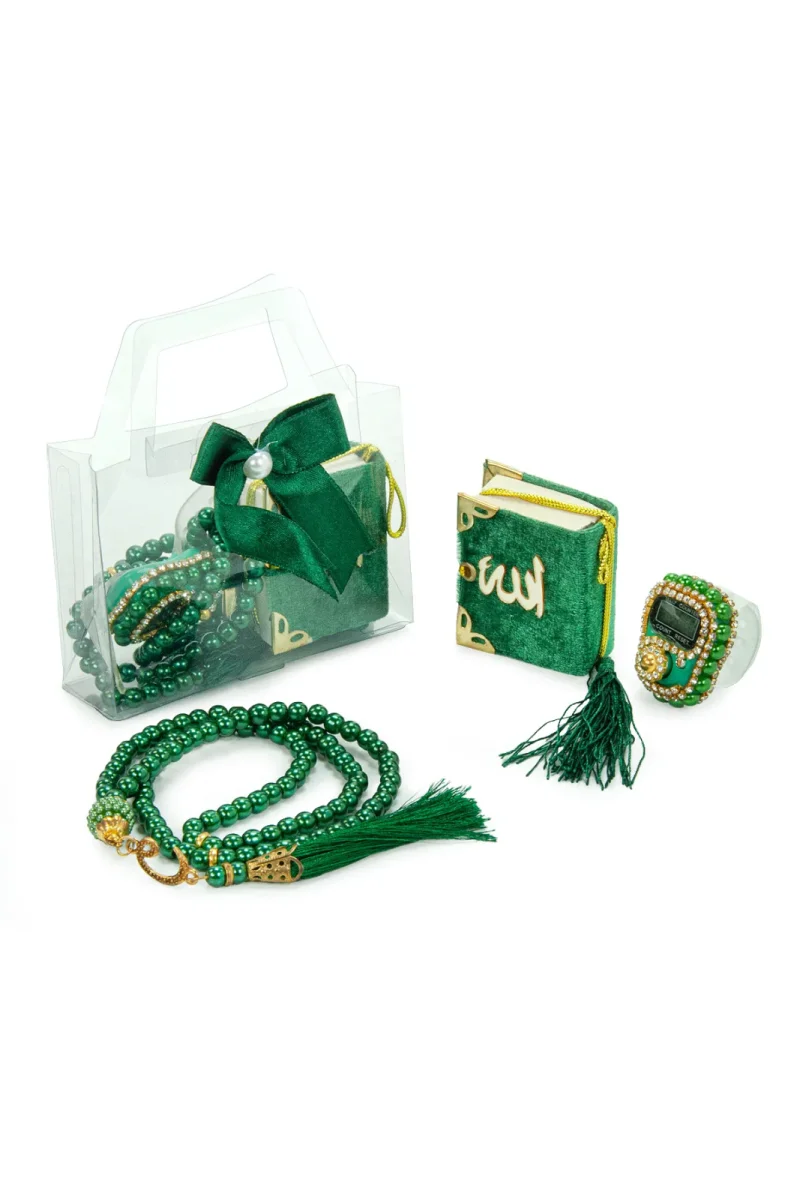 5 Adet Çantalı Mevlüt Hediyelik - Zikirmatik Tesbih Mini Kuranı Kerim Seti - Yeşil - 5