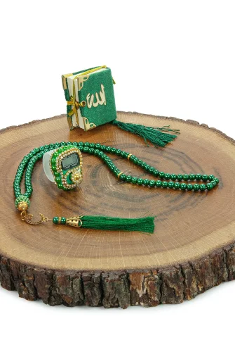 5 Adet Çantalı Mevlüt Hediyelik - Zikirmatik Tesbih Mini Kuranı Kerim Seti - Yeşil - 6