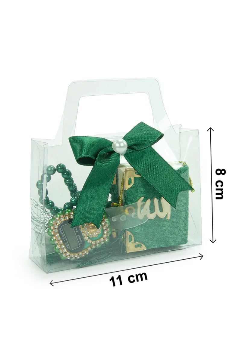 5 Adet Çantalı Mevlüt Hediyelik - Zikirmatik Tesbih Mini Kuranı Kerim Seti - Yeşil - 7