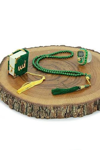 5 Adet Çantalı Mevlüt Hediyelik - Zikirmatik Tesbih Mini Kuranı Kerim Seti - Yeşil - 7