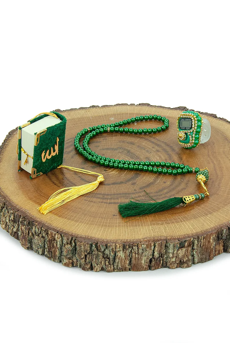 5 Adet Çantalı Mevlüt Hediyelik - Zikirmatik Tesbih Mini Kuranı Kerim Seti - Yeşil - 7