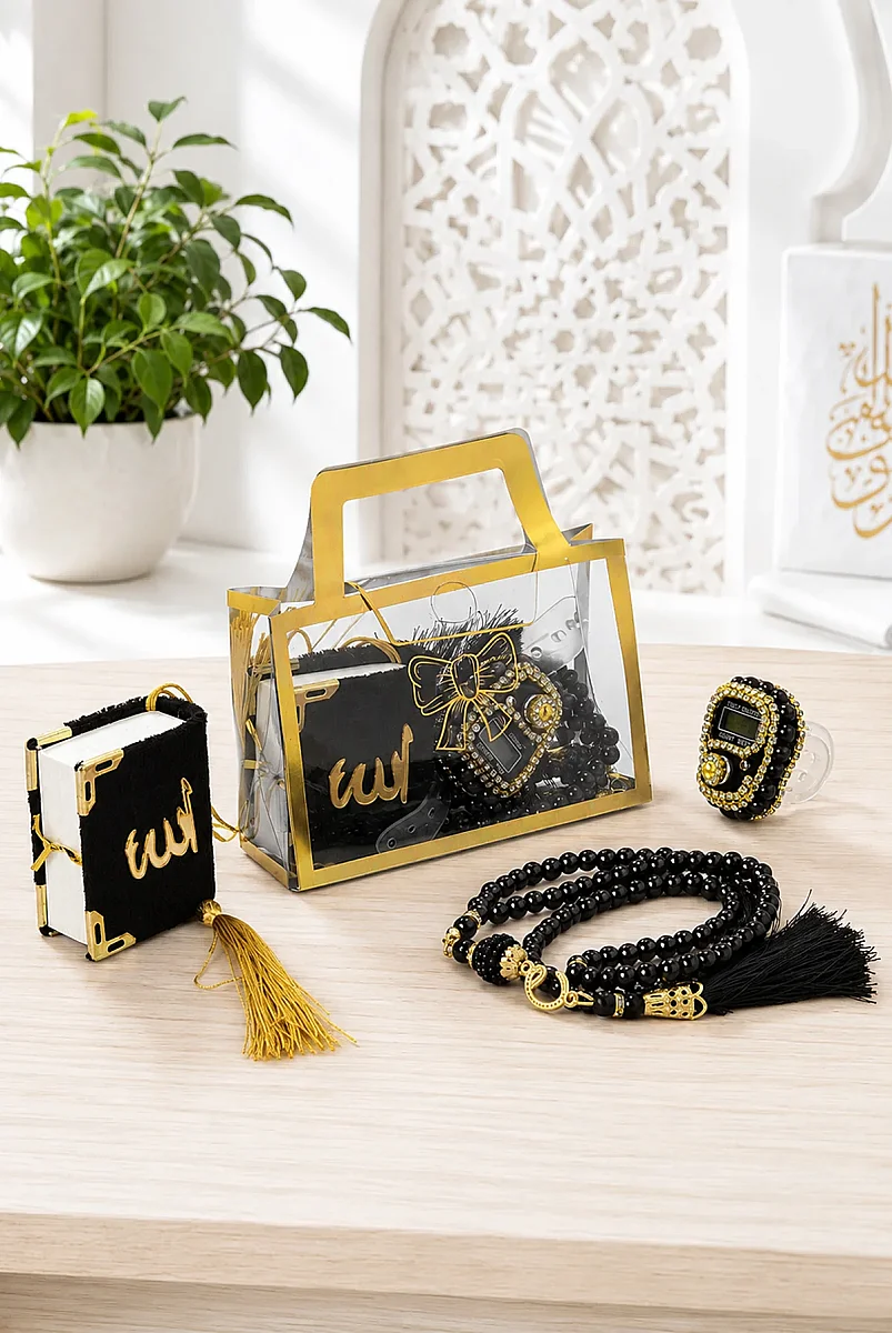 5 Adet Çantalı Mevlüt Hediyelik - Zikirmatik Tesbih Mini Kuranı Kerim Seti - Siyah - 2