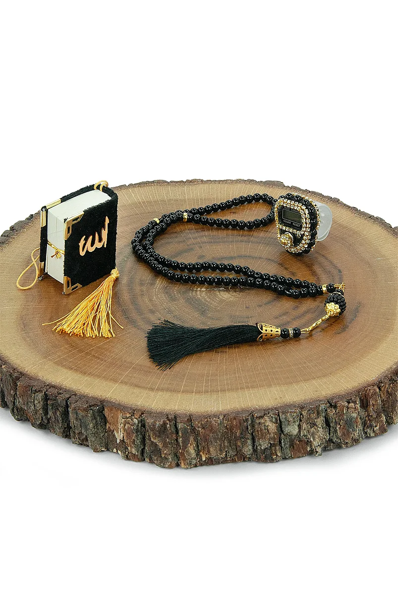5 Adet Çantalı Mevlüt Hediyelik - Zikirmatik Tesbih Mini Kuranı Kerim Seti - Siyah - 7