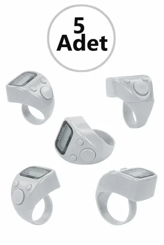 5 Adet Işıklı Parmak Zikirmatik Yüzük - LED Aydınlatmalı Dijital Sayaç 5li Ekonomik Set - Gri 