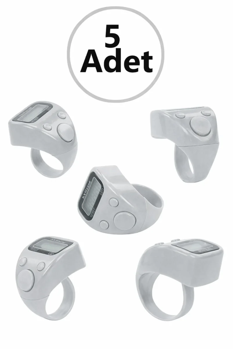 5 Adet Işıklı Parmak Zikirmatik Yüzük - LED Aydınlatmalı Dijital Sayaç 5li Ekonomik Set - Gri - 1