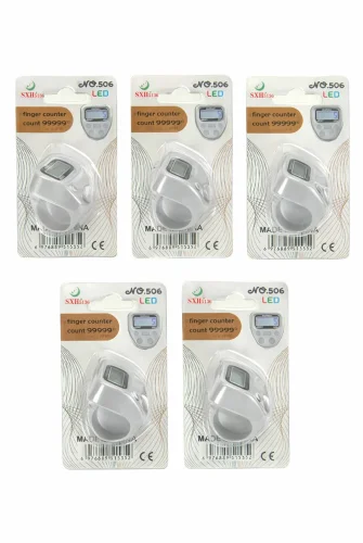 5 Adet Işıklı Parmak Zikirmatik Yüzük - LED Aydınlatmalı Dijital Sayaç 5li Ekonomik Set - Gri - 3