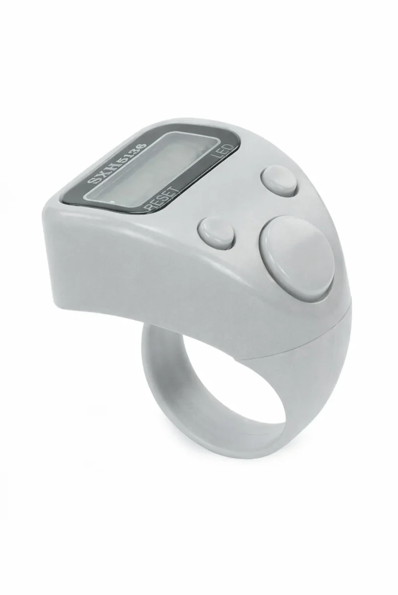 5 Adet Işıklı Parmak Zikirmatik Yüzük - LED Aydınlatmalı Dijital Sayaç 5li Ekonomik Set - Gri - 6