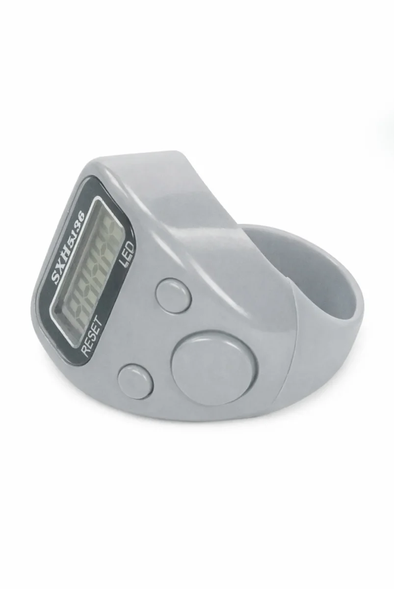 5 Adet Işıklı Parmak Zikirmatik Yüzük - LED Aydınlatmalı Dijital Sayaç 5li Ekonomik Set - Gri - 10