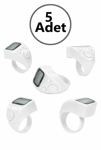 5 Adet Işıklı Parmak Zikirmatik Yüzük - LED Aydınlatmalı Dijital Sayaç 5li Ekonomik Set - Beyaz 