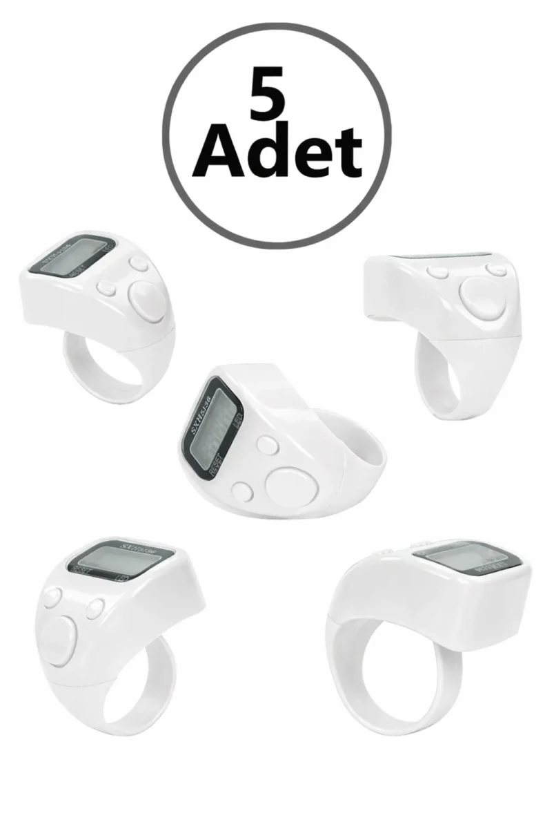 5 Adet Işıklı Parmak Zikirmatik Yüzük - LED Aydınlatmalı Dijital Sayaç 5li Ekonomik Set - Beyaz - 1