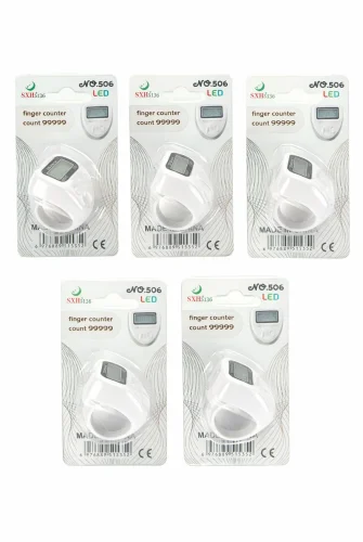 5 Adet Işıklı Parmak Zikirmatik Yüzük - LED Aydınlatmalı Dijital Sayaç 5li Ekonomik Set - Beyaz - 3