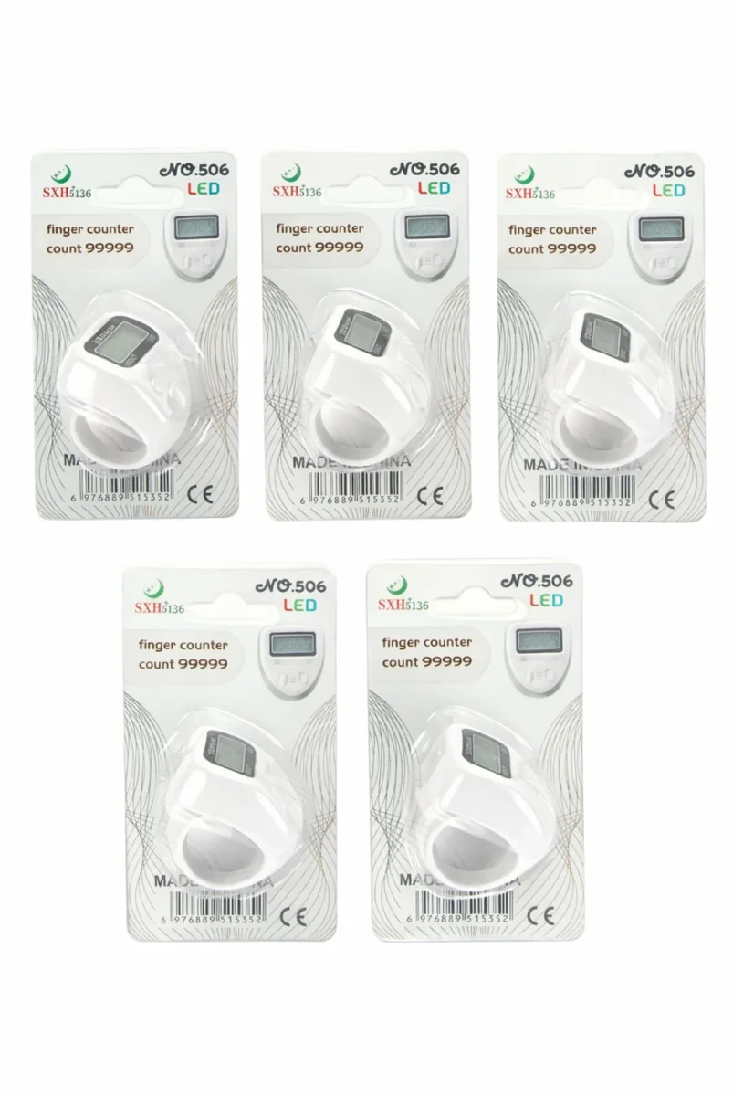 5 Adet Işıklı Parmak Zikirmatik Yüzük - LED Aydınlatmalı Dijital Sayaç 5li Ekonomik Set - Beyaz - 3