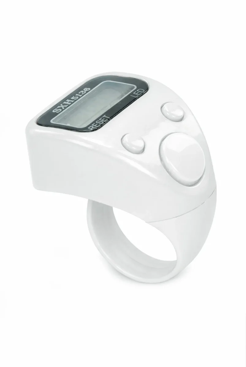 5 Adet Işıklı Parmak Zikirmatik Yüzük - LED Aydınlatmalı Dijital Sayaç 5li Ekonomik Set - Beyaz - 5