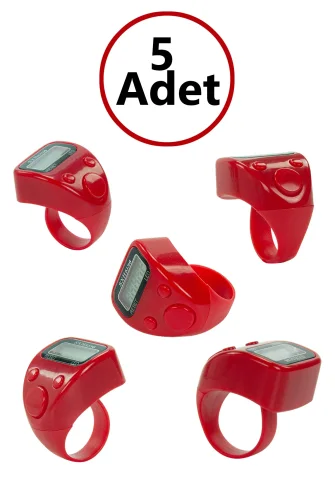 5 Adet Işıklı Parmak Zikirmatik Yüzük - LED Aydınlatmalı Dijital Sayaç 5li Ekonomik Set - Kırmızı 